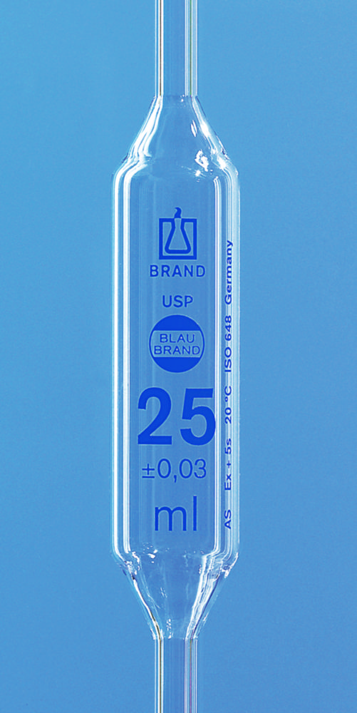 Vollpipetten, USP, AR-GLAS®, Klasse AS, 1 Marke, blau graduiert, mit USP-Einzelzertifikat