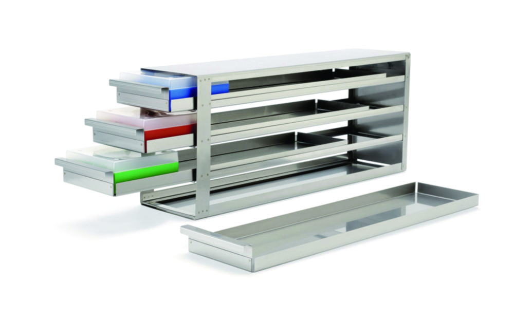 Racks with Sliders, for cryo boxes, stainless steel Racks with Sliders, for cryo boxes, stainless steel
