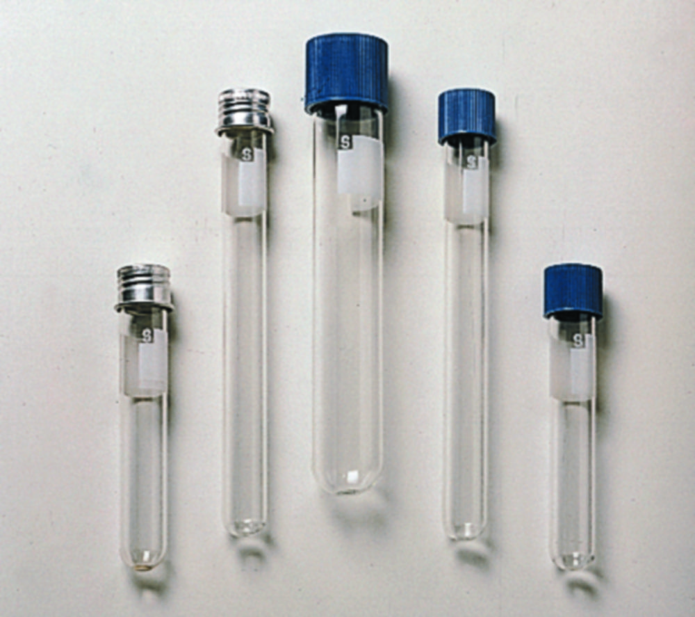 Culture tubes, Borosilicate glass 3.3, with plastic screw cap Culture tubes, Borosilicate glass 3.3, with plastic screw cap