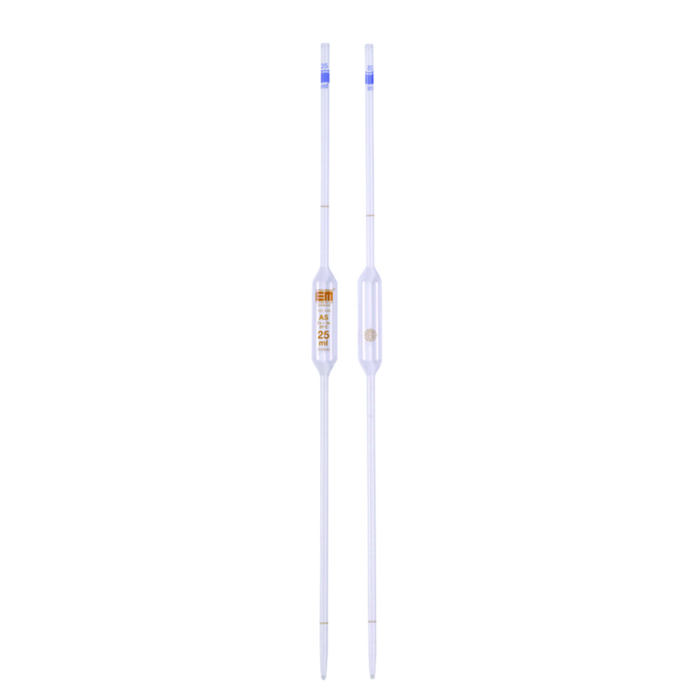 Volumetric pipettes, Soda-lime glass, class AS, 2 marks, amber stain graduation Volumetric pipettes, Soda-lime glass, class AS, 2 marks, amber stain graduation