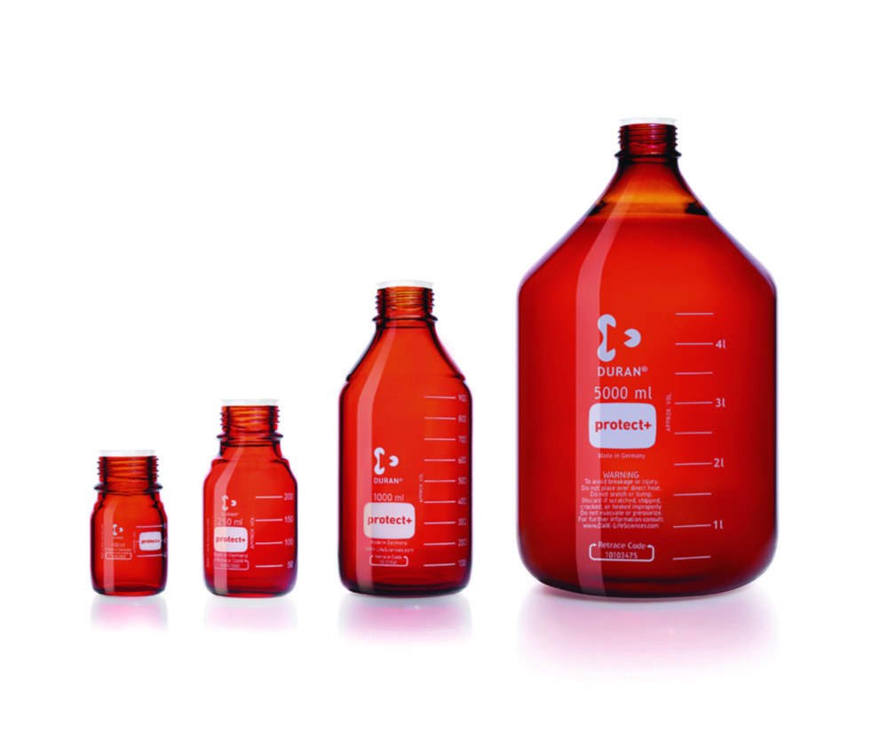 Laboratory bottles protect+ DURAN®, with retrace code, brown Laboratory bottles protect+ DURAN®, with retrace code, brown