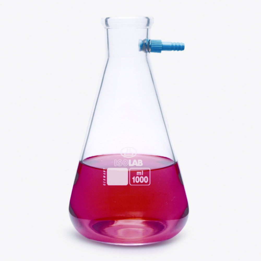 Saugflaschen, Erlenmeyerform, Borosilikatglas 3.3, mit PP-Olive