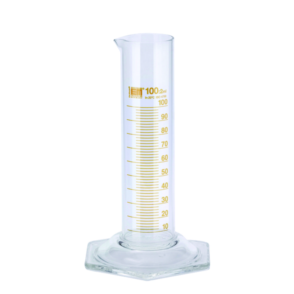 Measuring cylinders, DURAN®,  low form, class B, amber stain graduation Measuring cylinders, DURAN®,  low form, class B, amber stain graduation