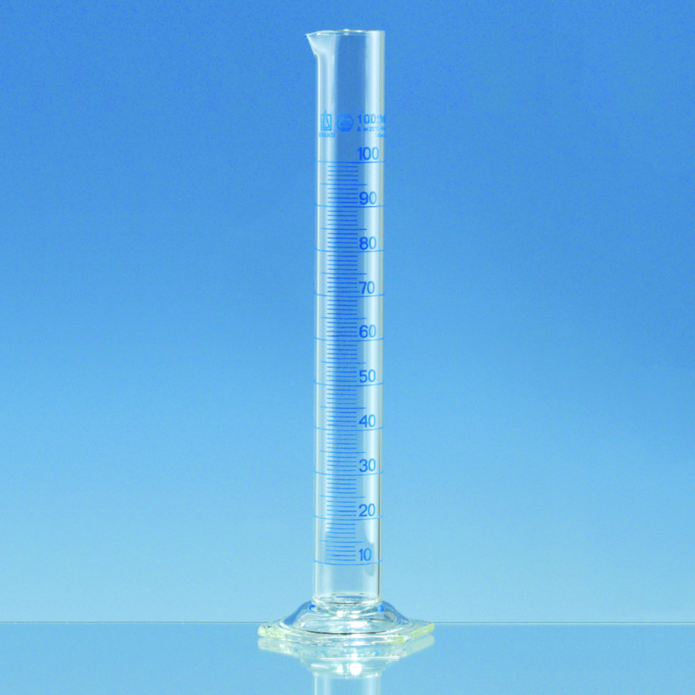 Measuring cylinders, borosilicate glass 3.3, tall form, class A, blue graduated, incl. USP individual certificate Measuring cylinders, borosilicate glass 3.3, tall form, class A, blue graduated, incl. USP individual certificate