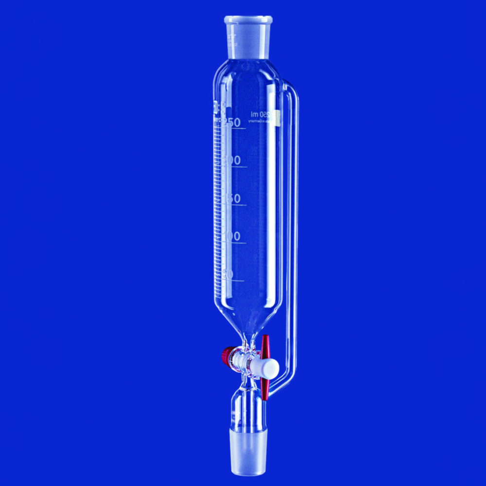 Tropftrichter, zylindrisch, mit Druckausgleich, Borosilikatglas 3.3, mit PTFE-Küken
