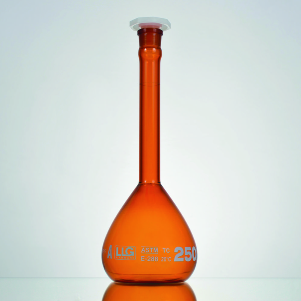 LLG-Messkolben, Borosilikatglas 3.3, Klasse A, Braunglas