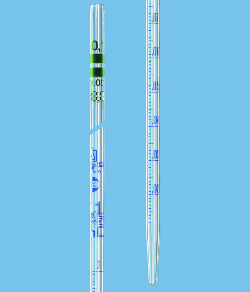 Graduated pipettes AR-GLAS®, class A, type graduated to contain, blue graduations, with individual certificate Graduated pipettes AR-GLAS®, class A, type graduated to contain, blue graduations, with individual certificate