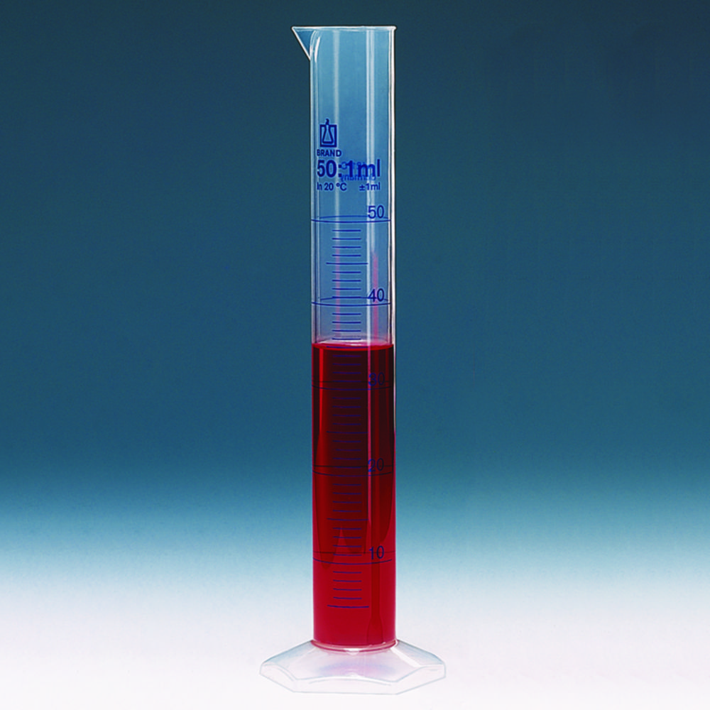 Messzylinder, PP, hohe Form, Klasse B, blau graduiert