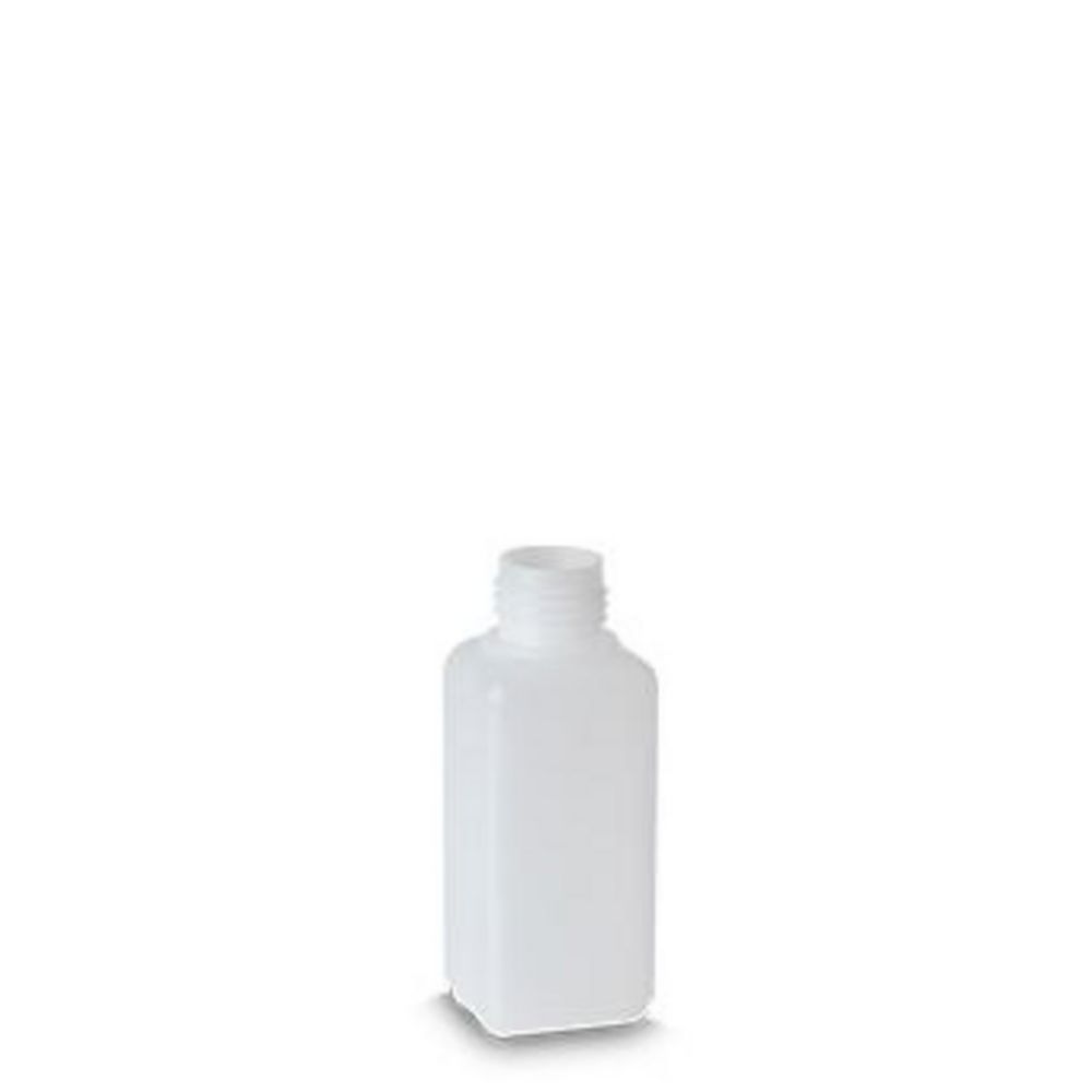 HDPE-Square bottles 100 ml nature, thread RD25, fluted, w/o.UN license, pack of 1000