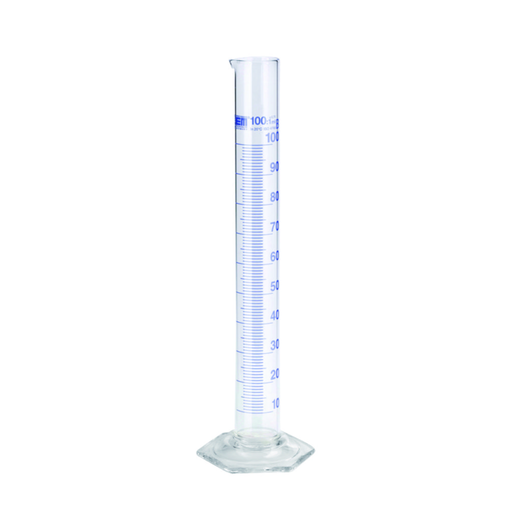 Measuring cylinders, DURAN®, tall form, class B, blue graduation Measuring cylinders, DURAN®, tall form, class B, blue graduation