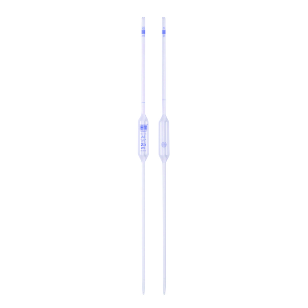Volumetric pipettes, Soda-lime glass, class AS, 1 mark,  blue graduation Volumetric pipettes, Soda-lime glass, class AS, 1 mark,  blue graduation