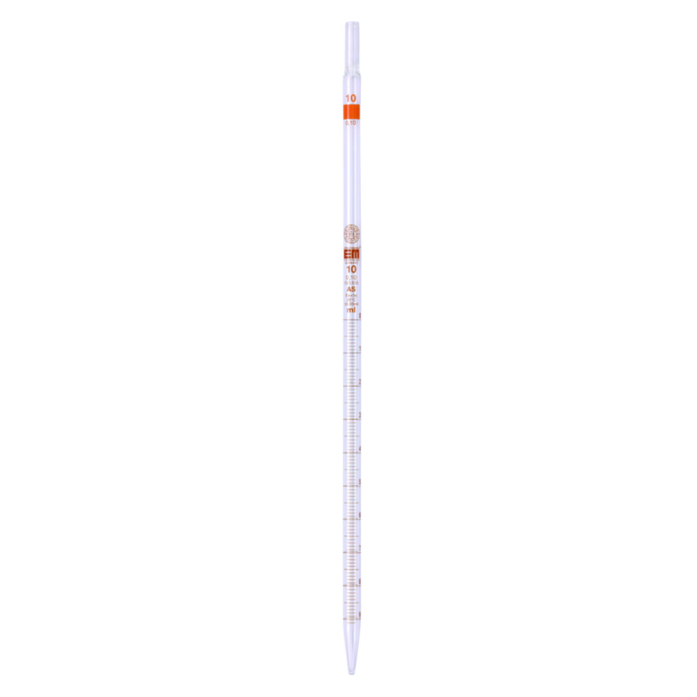 Graduated pipettes, Soda-lime glass, class AS, amber stain graduation, type 3 Graduated pipettes, Soda-lime glass, class AS, amber stain graduation, type 3