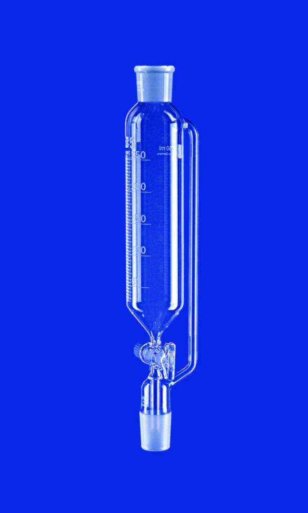 Dropping funnels, cylindrical, with pressure equalizing tube, borosilicate glass 3.3, with glass key Dropping funnels, cylindrical, with pressure equalizing tube, borosilicate glass 3.3, with glass key