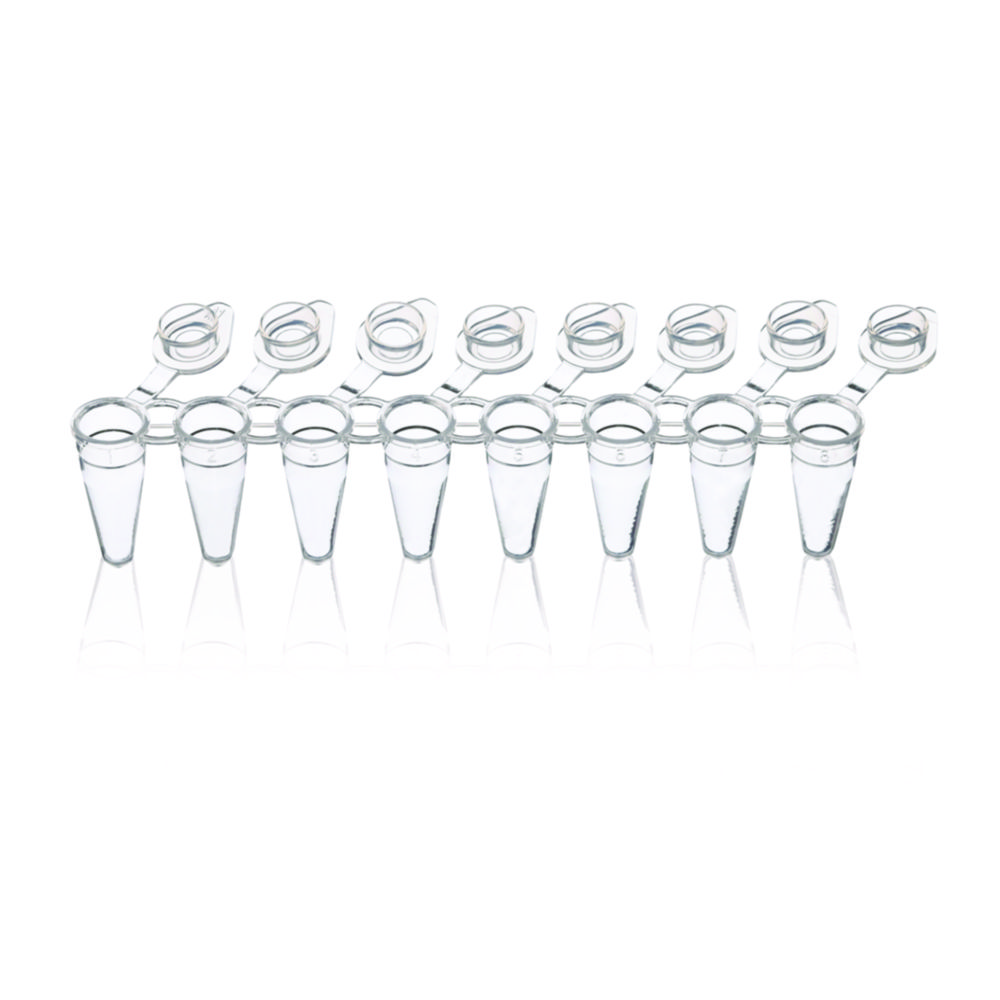PCR tubes strips of 8, PP, with attached single caps, 3 ridges PCR tubes strips of 8, PP, with attached single caps, 3 ridges