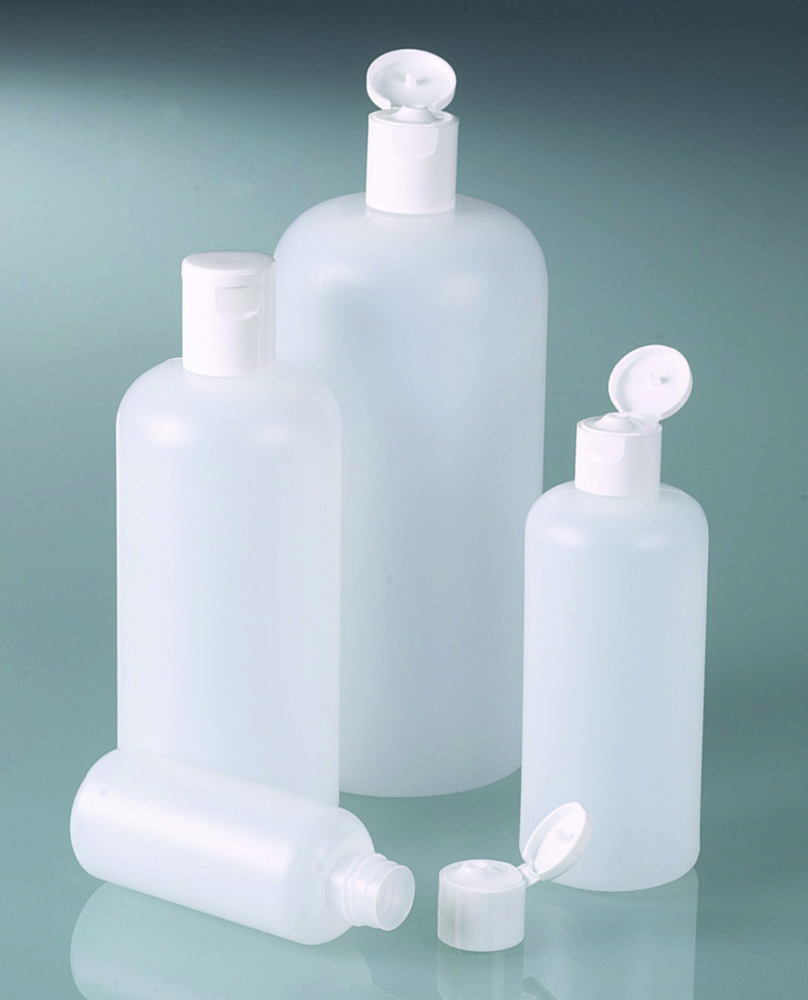 Round bottles, HDPE, with snap closure, PP Round bottles, HDPE, with snap closure, PP