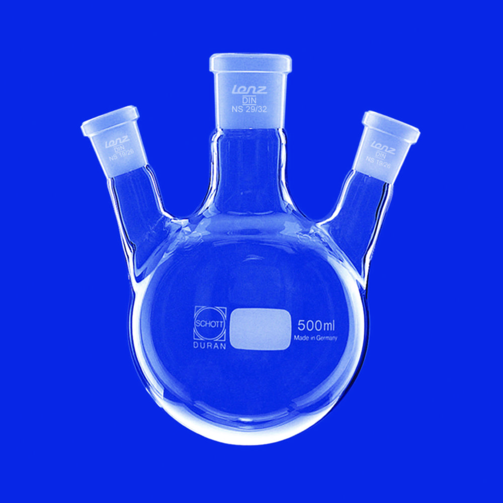 Three-neck round-bottom flasks, side necks angled, DURAN®