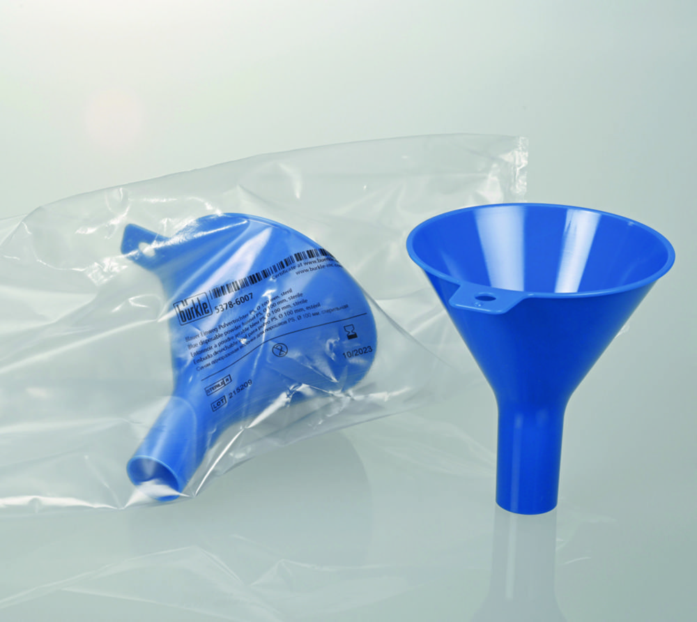 Disposable powder funnels, PS, blue Disposable powder funnels, PS, blue