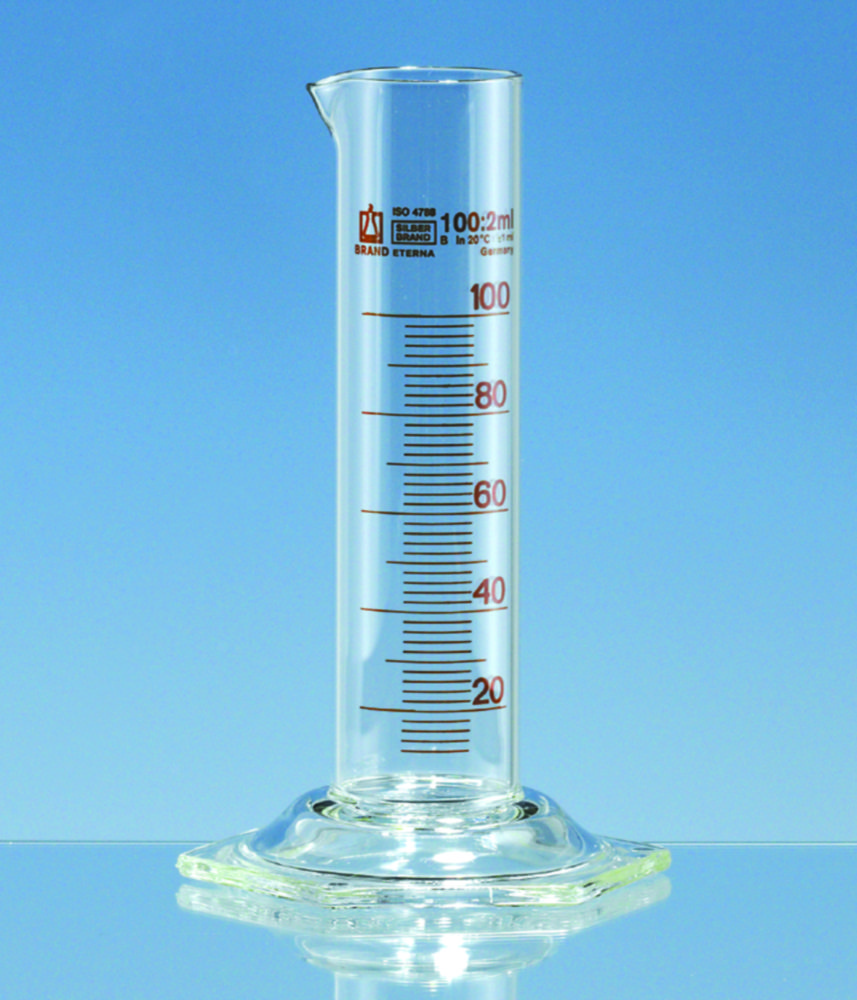 Measuring cylinders, borosilicate glass 3.3, low form, class B, amber graduations Measuring cylinders, borosilicate glass 3.3, low form, class B, amber graduations