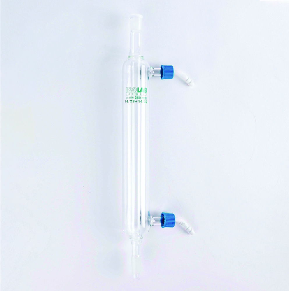 Condensers, ground glass joint, Liebig, borosilicate glass 3.3, with PP olives Condensers, ground glass joint, Liebig, borosilicate glass 3.3, with PP olives