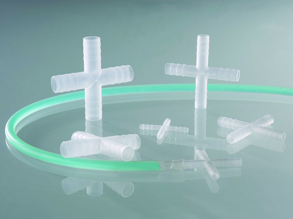 Tubing connectors, cross-shape, PVDF Tubing connectors, cross-shape, PVDF