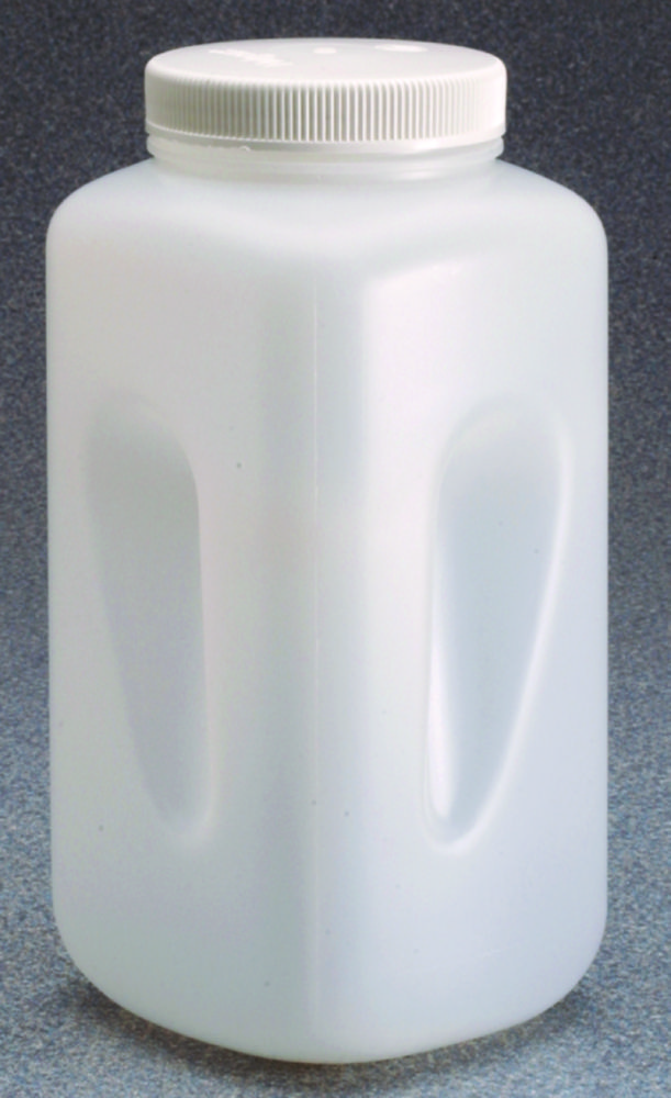 Square bottles, wide mouth Nalgene™, HDPE, with closure, PP Square bottles, wide mouth Nalgene™, HDPE, with closure, PP