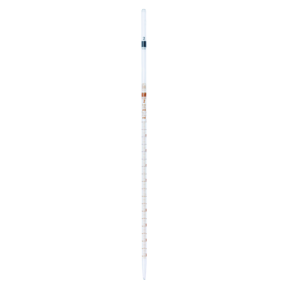 Graduated pipettes, Soda-lime glass, class AS, amber stain graduation, type 2 Graduated pipettes, Soda-lime glass, class AS, amber stain graduation, type 2