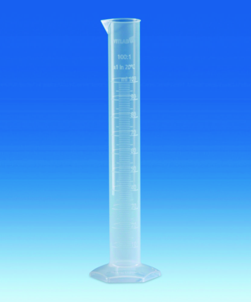 Measuring cylinders, PP, tall form, class B, moulded graduations Measuring cylinders, PP, tall form, class B, moulded graduations