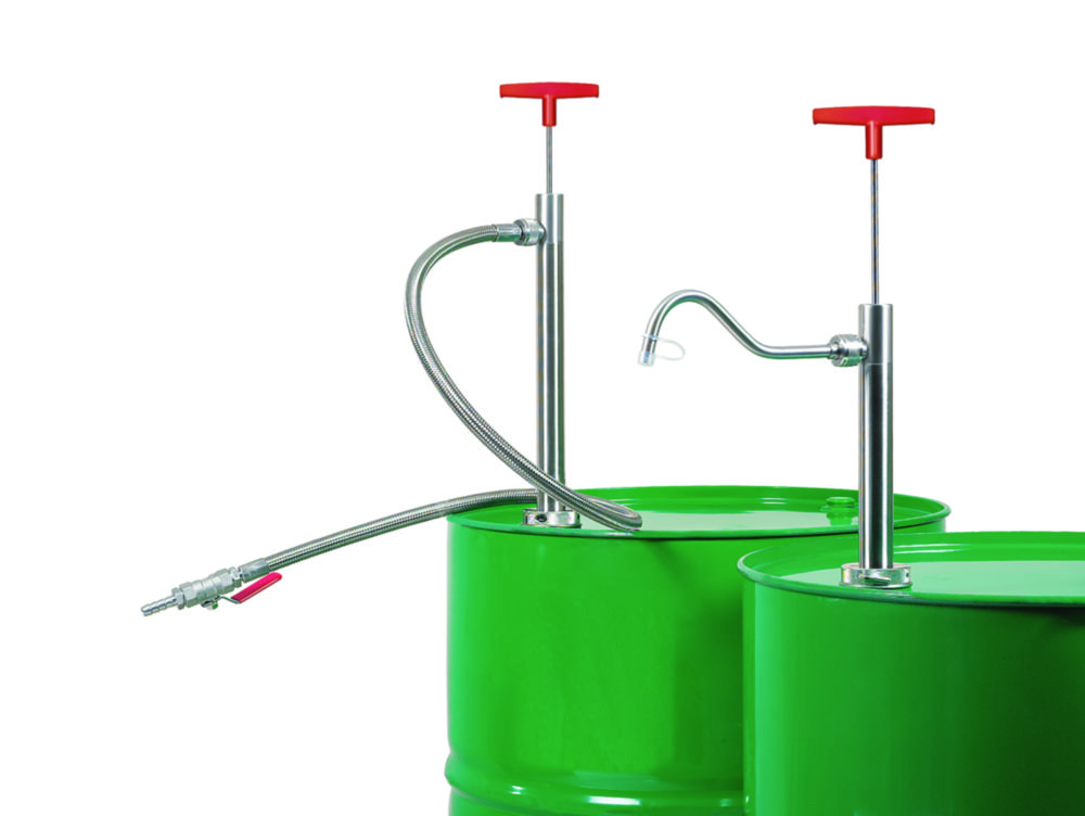 Barrel pumps, stainless steel, with rigid dispensing tube Barrel pumps, stainless steel, with rigid dispensing tube