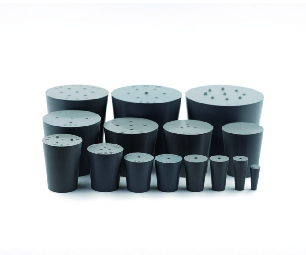 Stoppers, natural rubber, with single hole Stoppers, natural rubber, with single hole