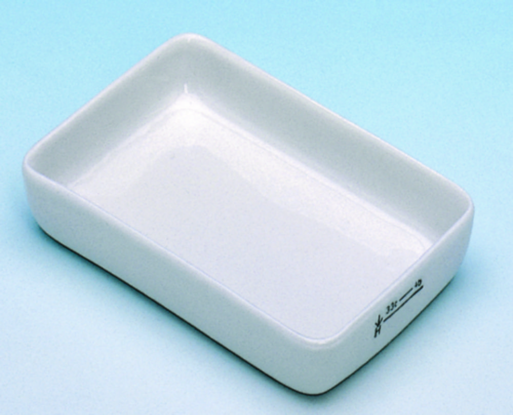 Incinerating dishes, porcelain, rectangular Incinerating dishes, porcelain, rectangular