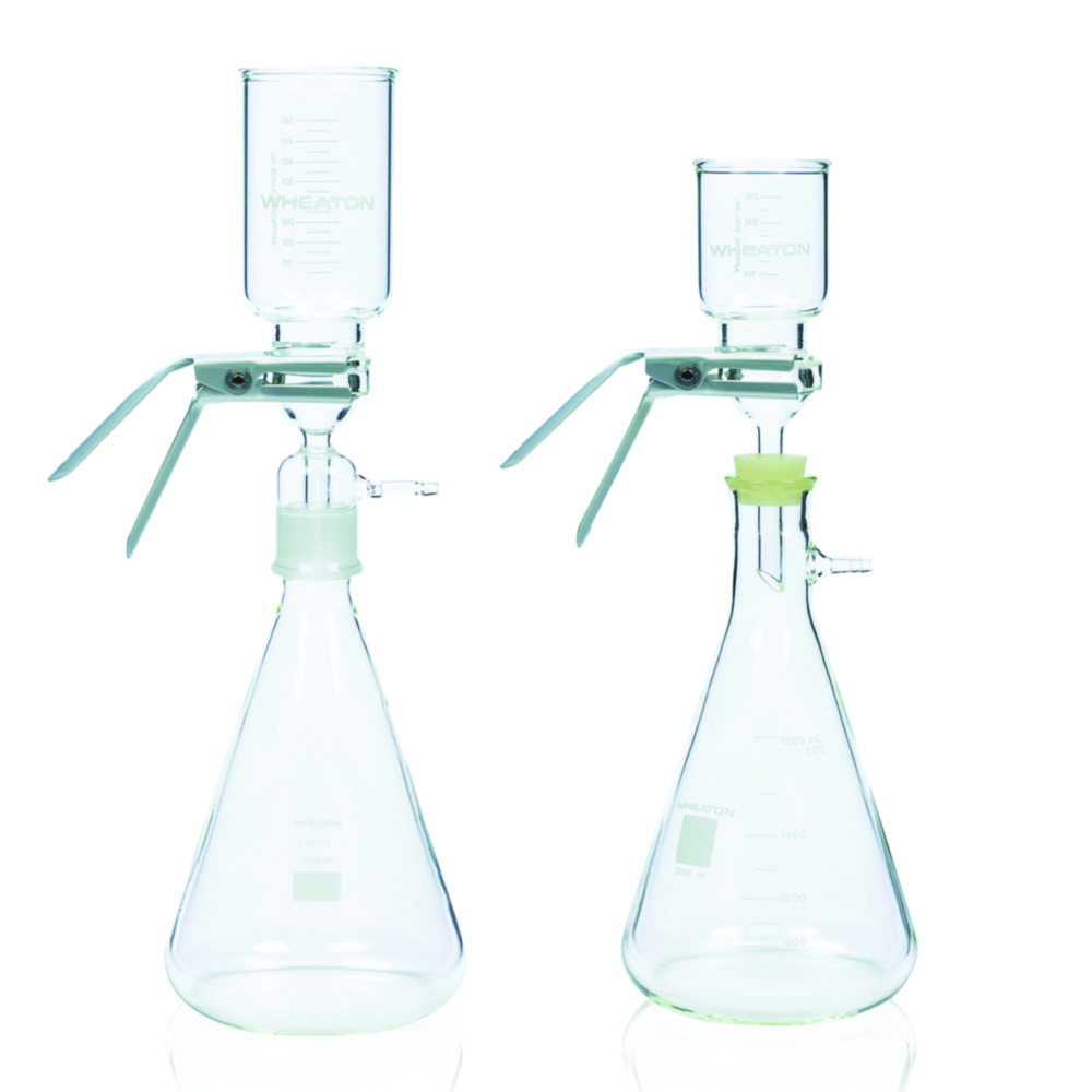 Filtering apparatus with stainless steel support, with anodized aluminum clamp and silicone stopper Filtering apparatus with stainless steel support, with anodized aluminum clamp and silicone stopper