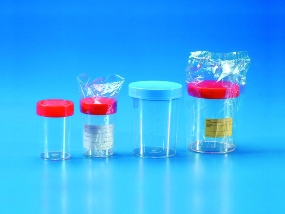 Sample containers, PS, with screw cap and label Sample containers, PS, with screw cap and label