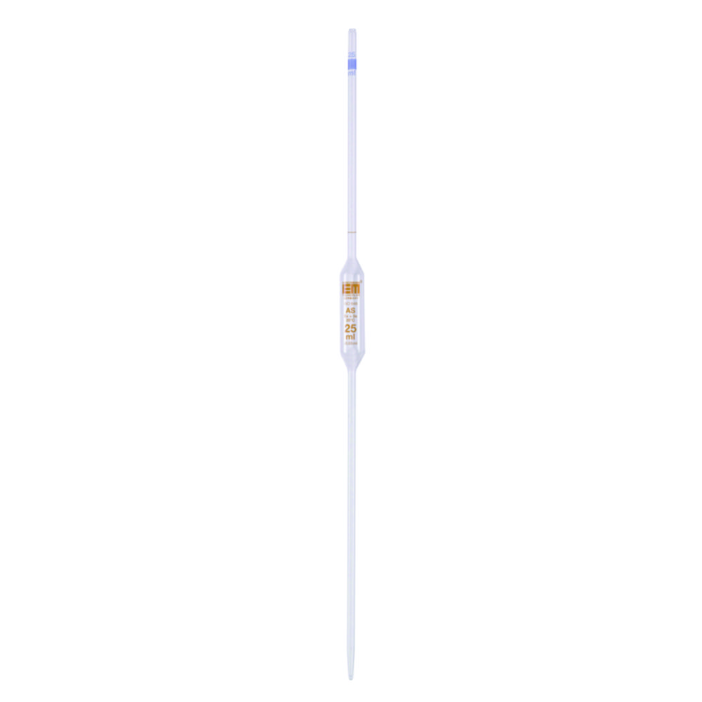 Volumetric pipettes, Soda-lime glass, class AS, 1 mark, amber stain graduation Volumetric pipettes, Soda-lime glass, class AS, 1 mark, amber stain graduation