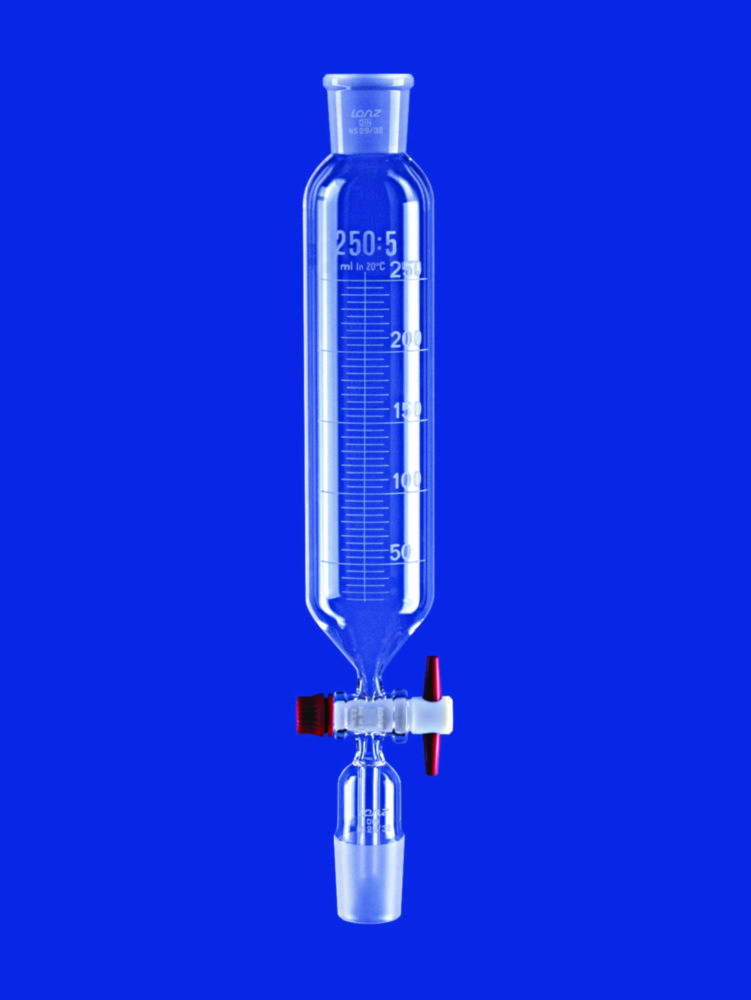 Tropftrichter, zylindrisch, Borosilikatglas 3.3, mit PTFE-Küken