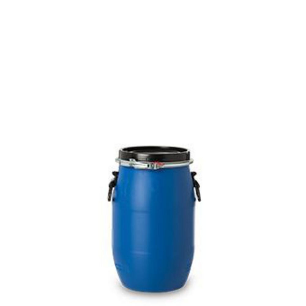 HDPE barrel 30 l, round, blue with clamping ring, 1800 g, Folding handles 1H2/x61/S