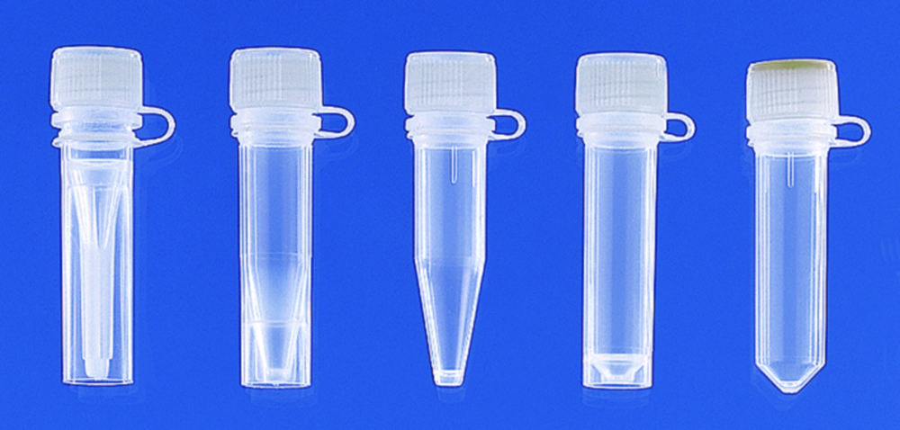 Micro tubes, PP, with attached screw cap, PE, with sealing cone Micro tubes, PP, with attached screw cap, PE, with sealing cone