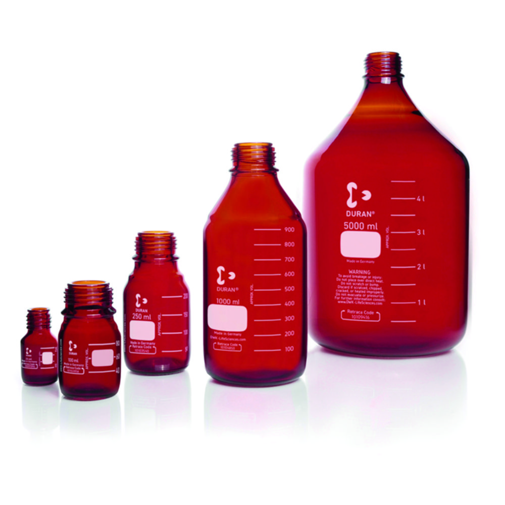 Laboratory bottles, DURAN® amber, with retrace code Laboratory bottles, DURAN® amber, with retrace code