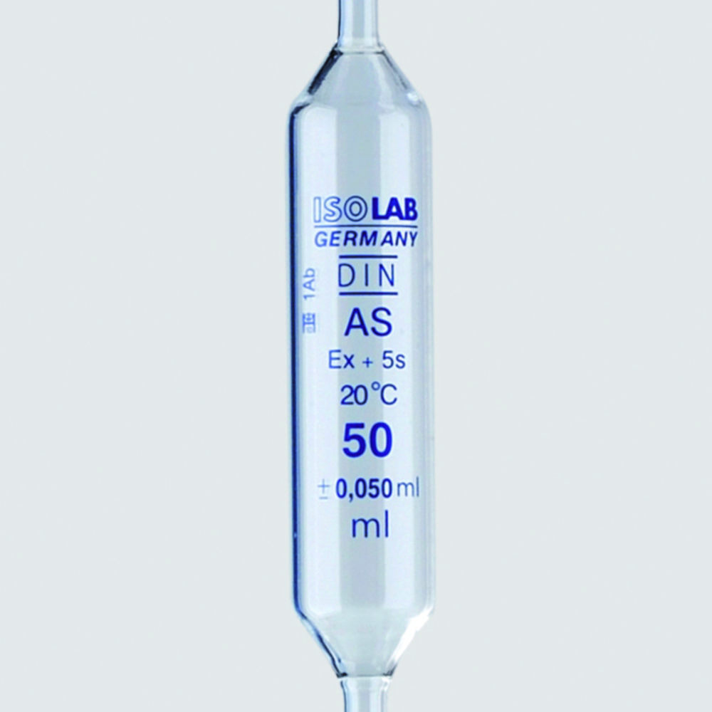 Volumetric pipettes, soda glass, class AS, 1 mark, blue graduated Volumetric pipettes, soda glass, class AS, 1 mark, blue graduated