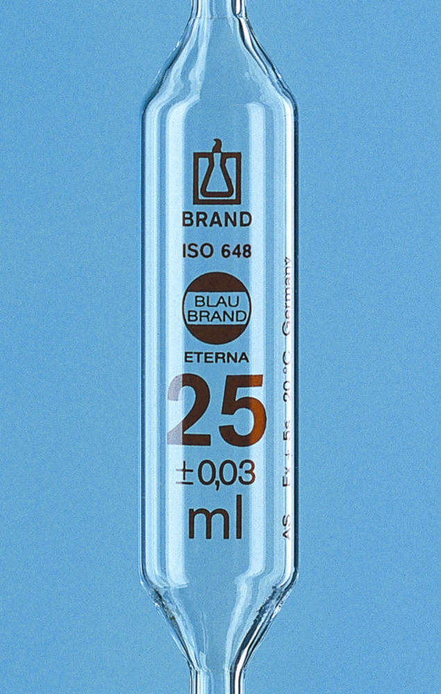 Volumetric pipettes, AR-glas®, class AS, 1 mark, amber graduation Volumetric pipettes, AR-glas®, class AS, 1 mark, amber graduation