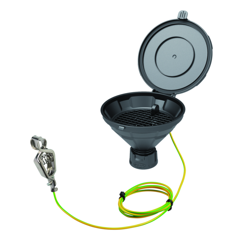 Sicherheitstrichter mit Klappdeckel, V2.0, schwarz, HDPE, elektrisch ableitfähig