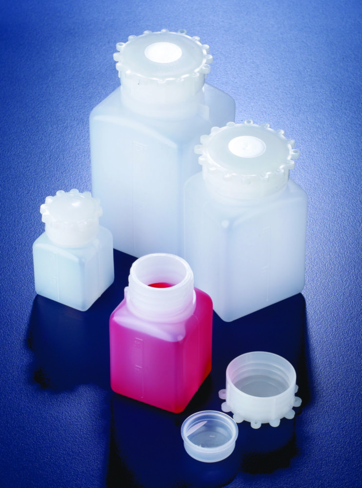 Wide-mouth square bottles with cap, HDPE Wide-mouth square bottles with cap, HDPE