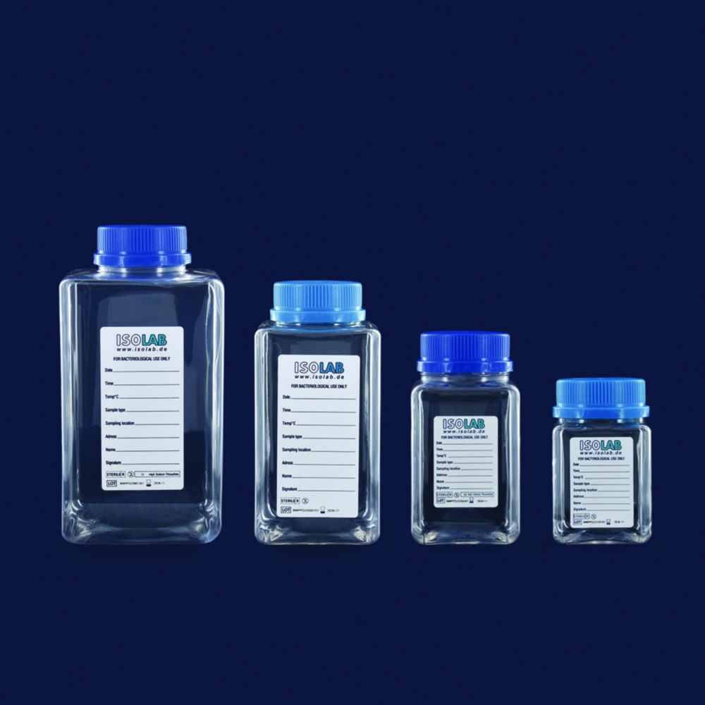 Water sample bottles, PP, with sodium thiosulfate, bulk packed, transparent