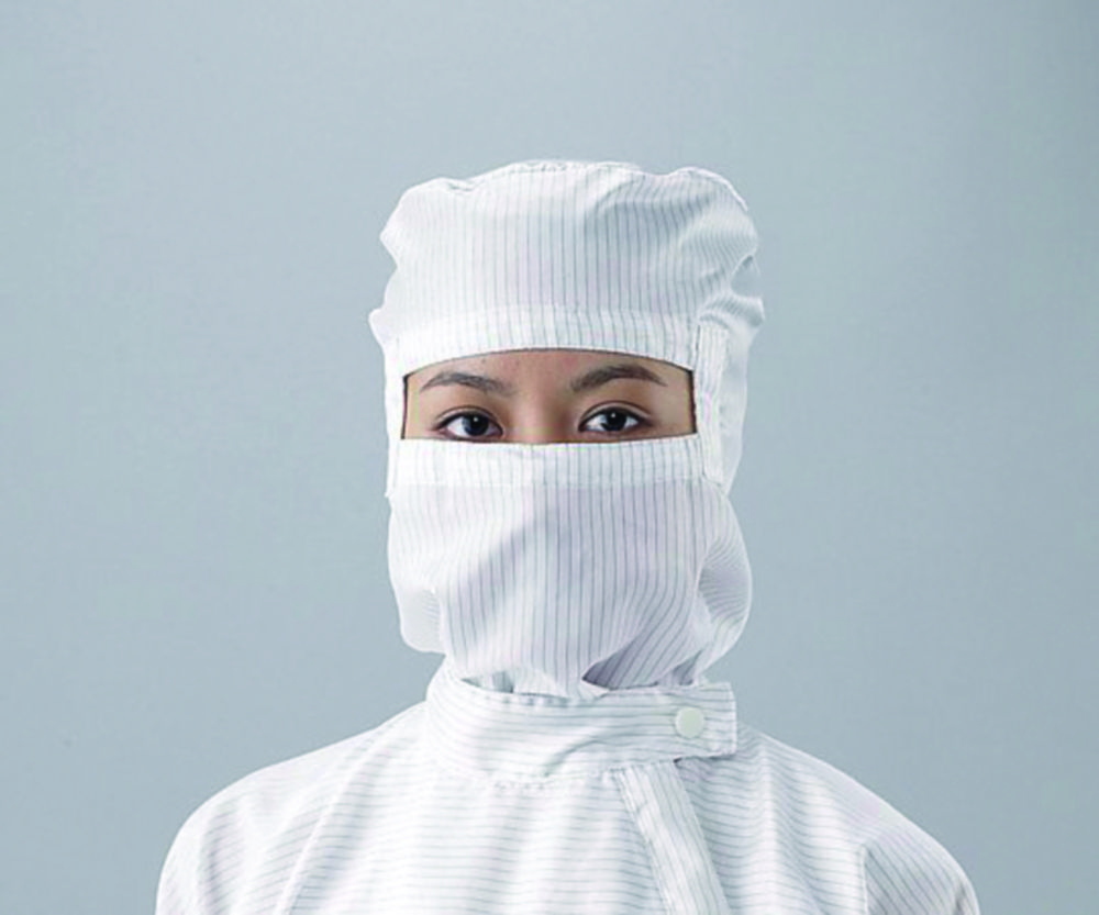 Hoods ASPURE, for cleanroom overalls, Polyester, with integrated mask Hoods ASPURE, for cleanroom overalls, Polyester, with integrated mask