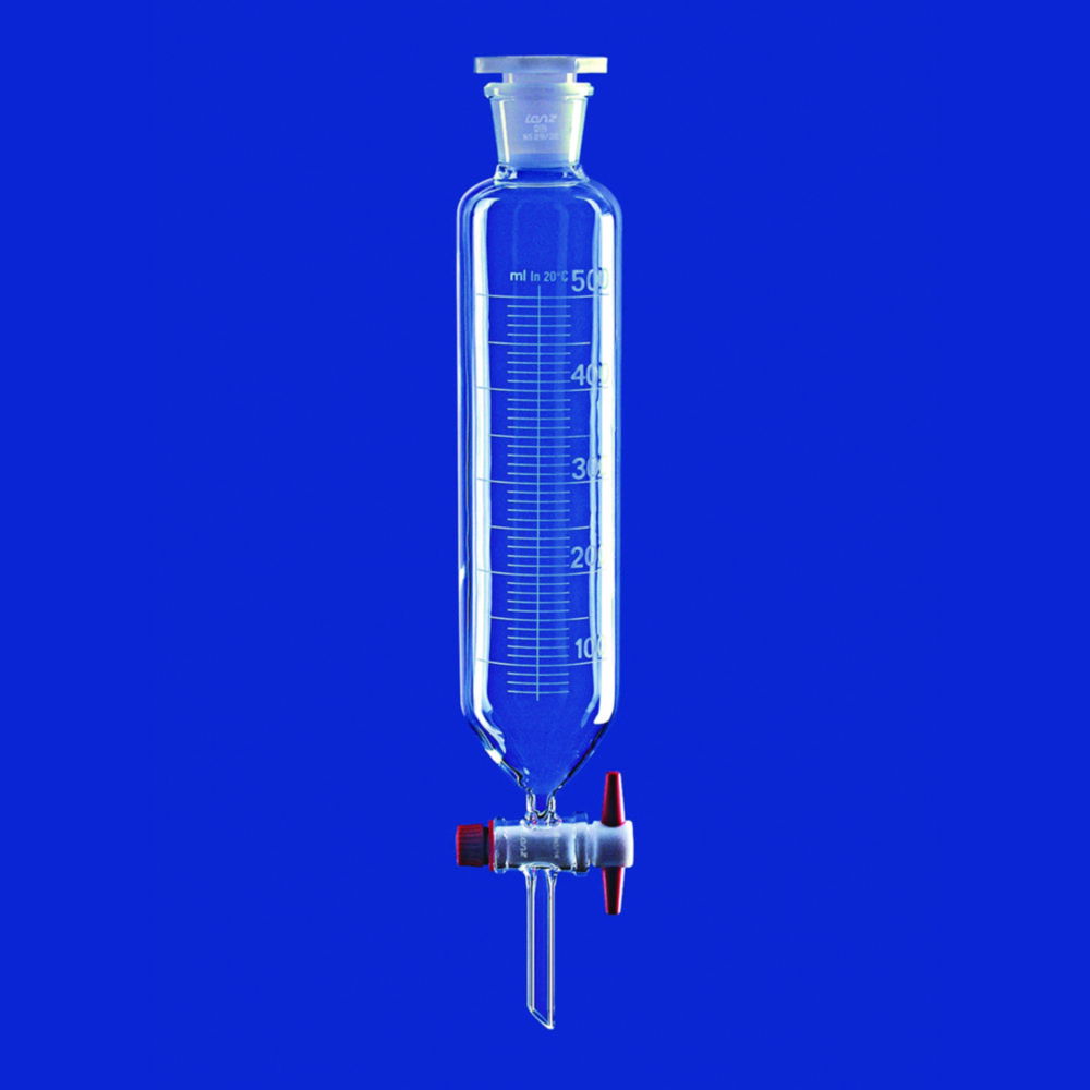 Scheidetrichter zylindrisch mit PTFE-Küken, Borosilikatglas 3.3