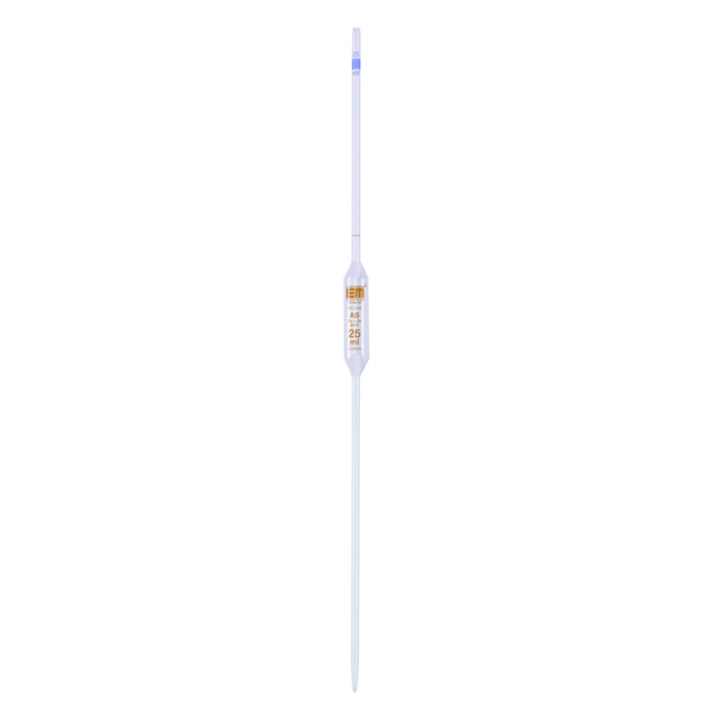 Volumetric pipettes, Soda-lime glass, class AS, 1 mark, amber stain graduation Volumetric pipettes, Soda-lime glass, class AS, 1 mark, amber stain graduation