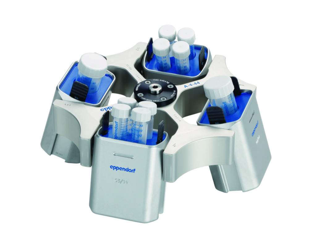 Swing-out rotor A-4-44 for centrifuges 5804/5804 R, 5810/5810 R, incl. 4 rectangular buckets of 100 ml Swing-out rotor A-4-44 for centrifuges 5804/5804 R, 5810/5810 R, incl. 4 rectangular buckets of 100 ml