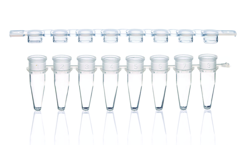 PCR tubes strips of 8, PP, with detached cap strips PCR tubes strips of 8, PP, with detached cap strips